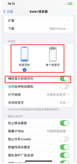 桥头镇苹果手机维修分享Safari浏览器如何切换标签栏位置 